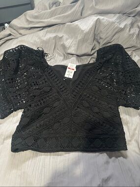 Black Crochet Lace V-Neck Women’s Top